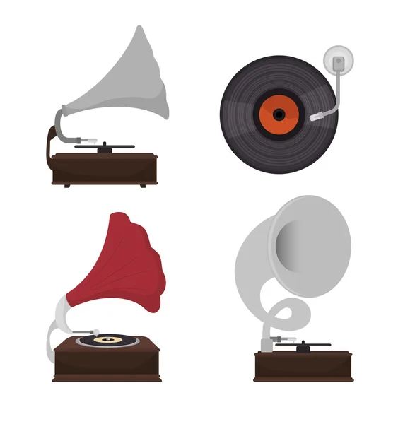 Gramophones set  isolated icon design — Stock Vector