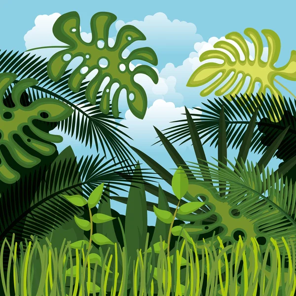 Jungle landschap achtergrond geïsoleerd pictogram ontwerp — Stockvector
