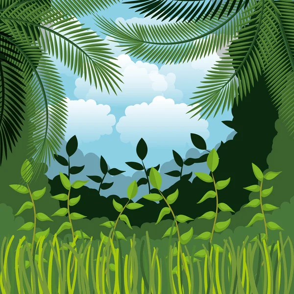 Jungle landschap achtergrond geïsoleerd pictogram ontwerp — Stockvector