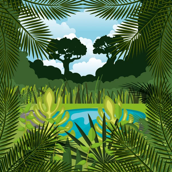 Jungle landschap achtergrond geïsoleerd pictogram ontwerp — Stockvector