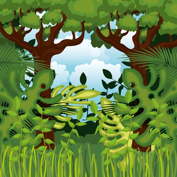 Dzsungel táj háttér elszigetelt ikon tervezés — Stock Vector