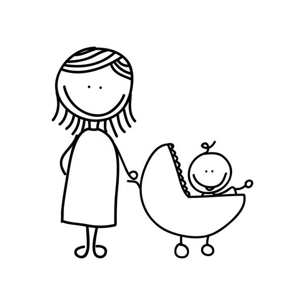 Mother with baby drawing isolated icon design — Stock Vector