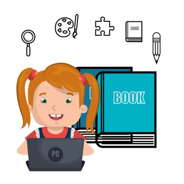 Online izole simgesi tasarım okuyan kız