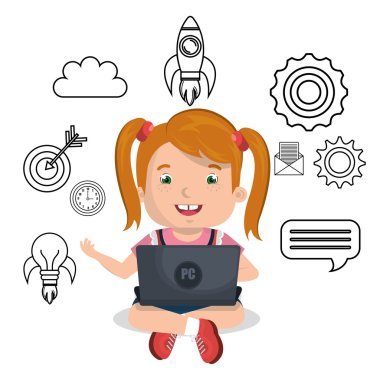 Online izole simgesi tasarım okuyan kız