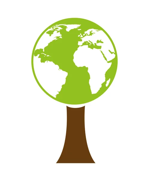 Экологическое дерево с изолированным изображением планеты Земля — стоковый вектор