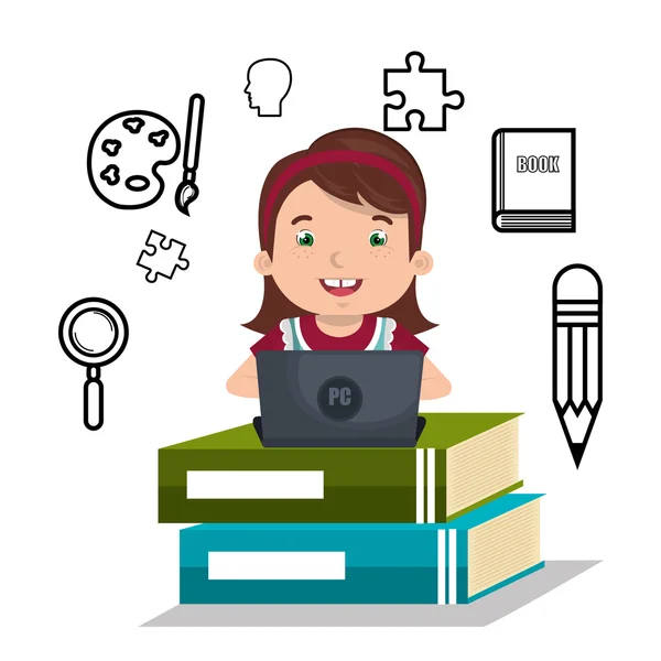 Girl studying online isolated icon design — Stock Vector