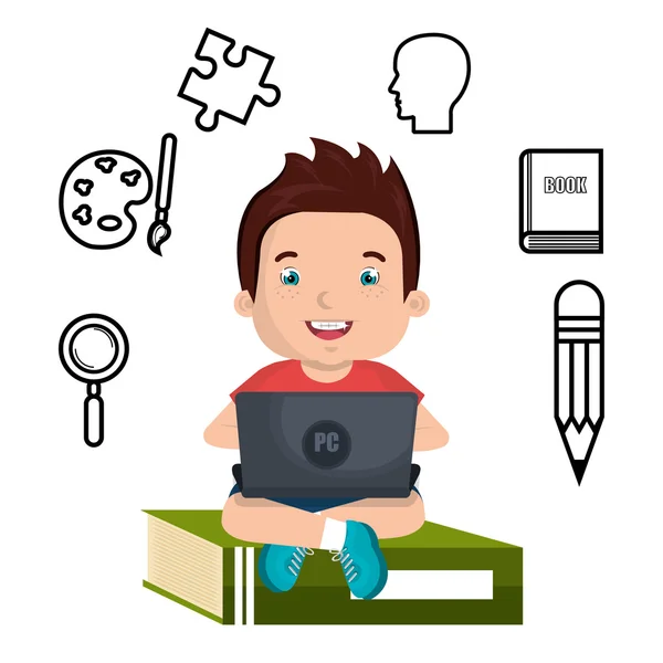 Boy studying online isolated icon design — Stock Vector