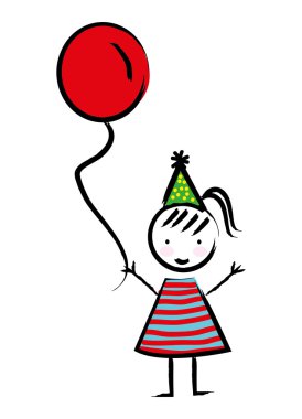 Çizilmiş balon ile mutlu kız  