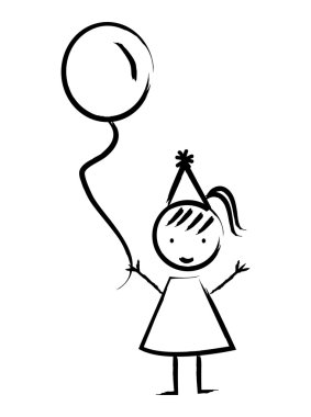 Çizilmiş balon ile mutlu kız 