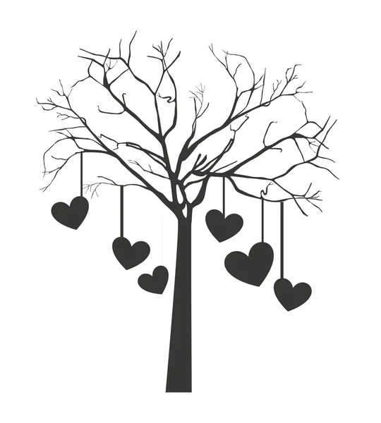 Árbol con corazones colgantes — Vector de stock