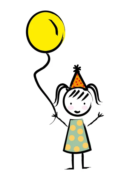 Chica feliz con globo dibujado — Vector de stock