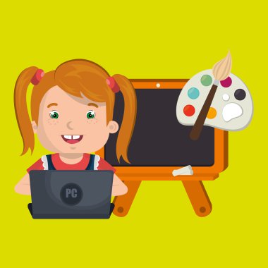 Çocuklar okulda dizüstü bilgisayar kullanarak 