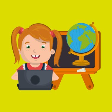 Çocuklar okulda dizüstü bilgisayar kullanarak 