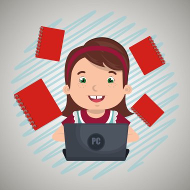 Çocuklar okulda dizüstü bilgisayar kullanarak 