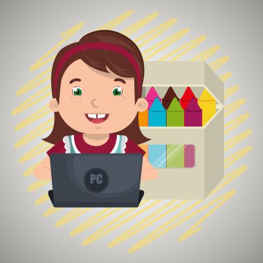 Çocuklar okulda dizüstü bilgisayar kullanarak 