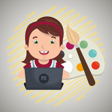 Çocuklar okulda dizüstü bilgisayar kullanarak 