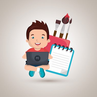 Çocuklar okulda dizüstü bilgisayar kullanarak 