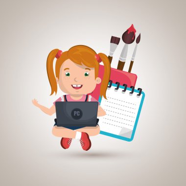 Çocuklar okulda dizüstü bilgisayar kullanarak 