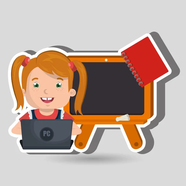 Kinderen met behulp van laptop aan school design — Stockvector