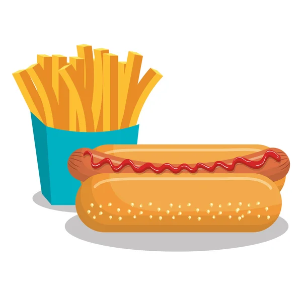 Franse frietjes en hot dog — Stockvector