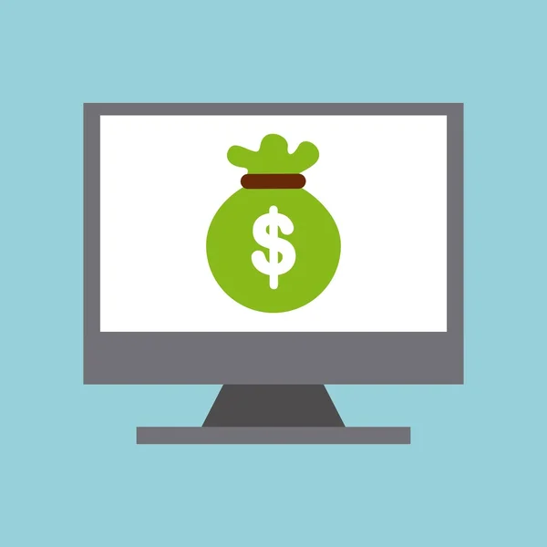 Zak geld in computerscherm — Stockvector