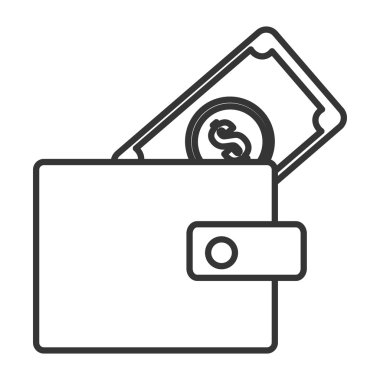 siyah beyaz cüzdan ve para, vektör grafik