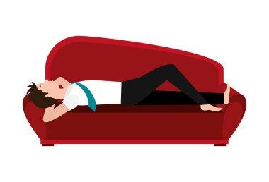 Kırmızı kanepe ve avatar adam, vektör grafiği