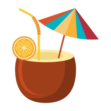 Hindistan cevizi içki ve plaj şemsiye, vektör grafiği