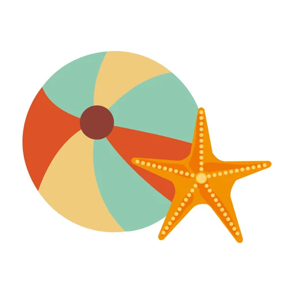 Balle de plage colorée et étoile de mer, graphique vectoriel — Image vectorielle