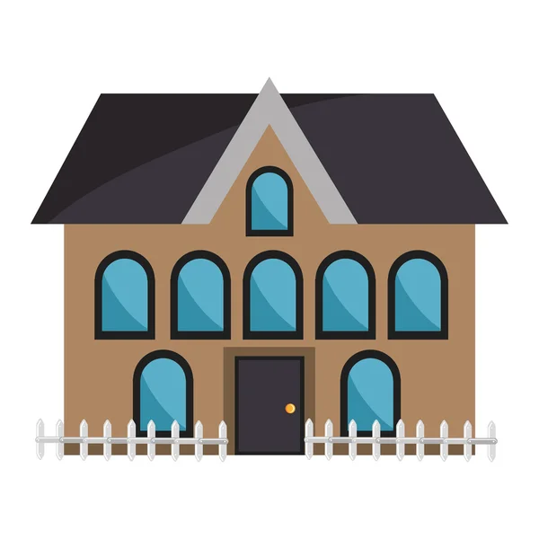Casa marrón y ventanas coloful, gráfico vectorial — Vector de stock