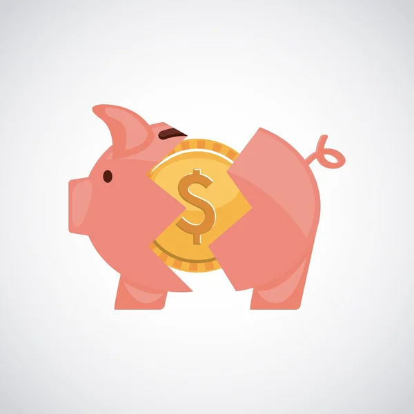 Piggy met geld pictogram ontwerp — Stockvector