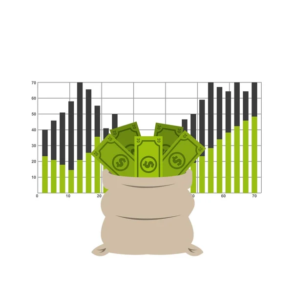 Påse pengar med statistik ikon design — Stock vektor