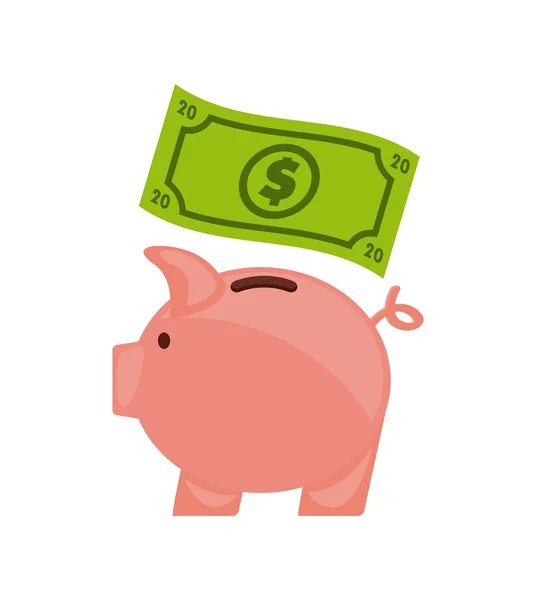 Piggy met geld pictogram ontwerp — Stockvector