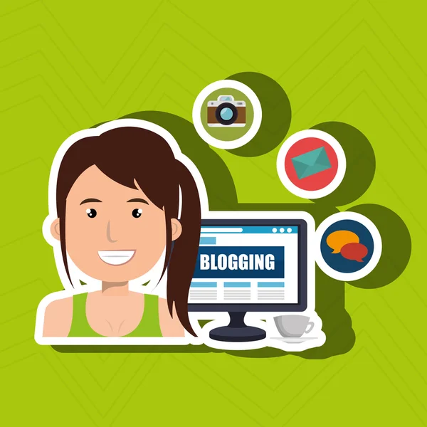 Pessoa blogging no computador desktop — Vetor de Stock
