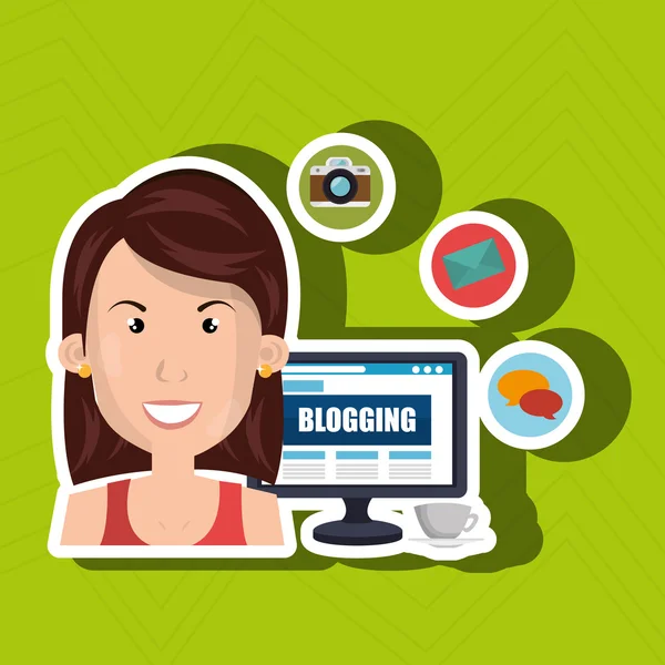 Person blogging on desktop computer — Stock Vector