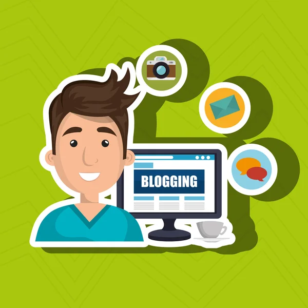 Person blogging on desktop computer — Stock Vector