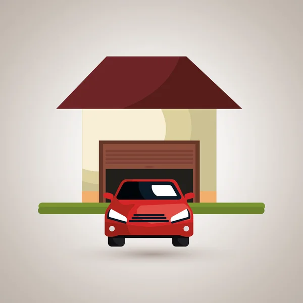 Casa con auto in garage — Vettoriale Stock