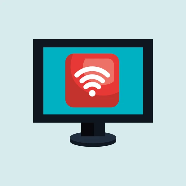 Ordenador de escritorio con zona wifi — Vector de stock