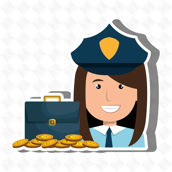 Police with portfolio and coins isolated icon design — Stock Vector