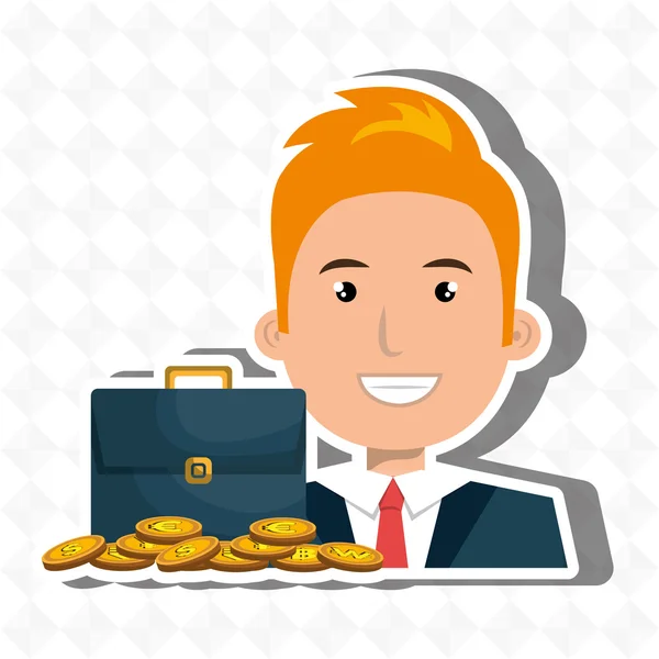 Uomo con portafoglio e monete icona design isolato — Vettoriale Stock