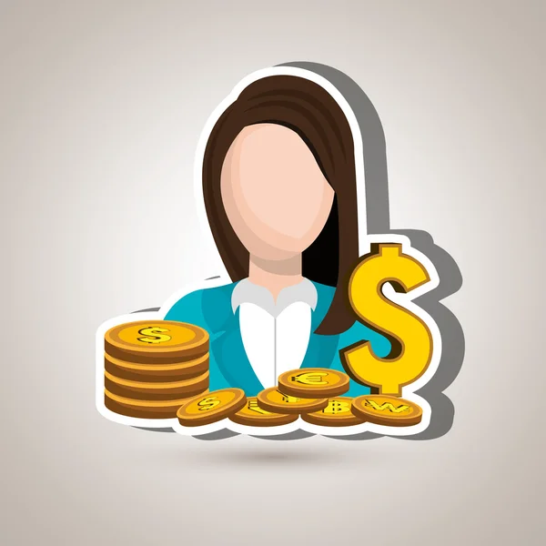 Mujer con monedas icono de diseño — Vector de stock