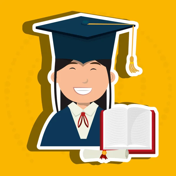 Afgestudeerde student met boek en diploma — Stockvector