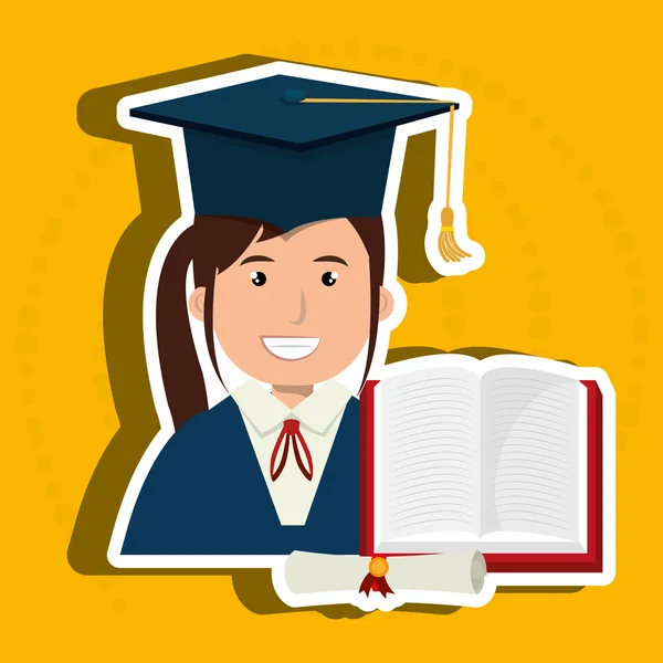 Estudiante de posgrado con libro y diploma — Vector de stock