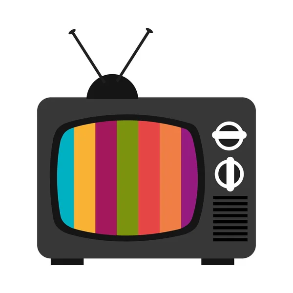 Schwarzer alter Fernseher mit bunten Streifen, Vektorgrafik — Stockvektor