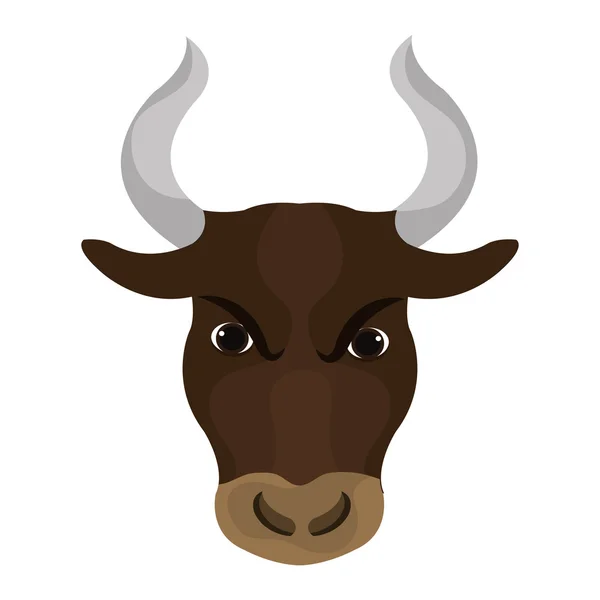 Toro arrabbiato faccia con grandi corna — Vettoriale Stock