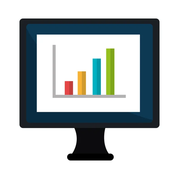 Ordinateur avec barres statistiques montrant la croissance à l'écran — Image vectorielle