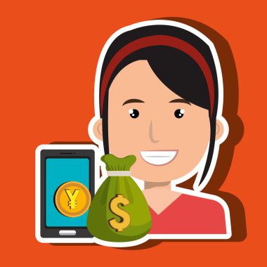 kişi smartphone ve sikke ile izole simgesi