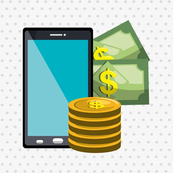Dinero en línea desde el teléfono inteligente aislado icono de diseño — Vector de stock