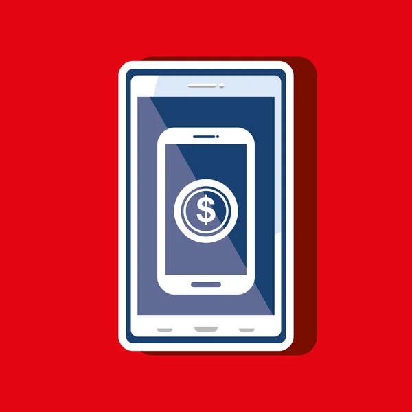 Dinero en línea desde el teléfono inteligente aislado icono de diseño — Vector de stock