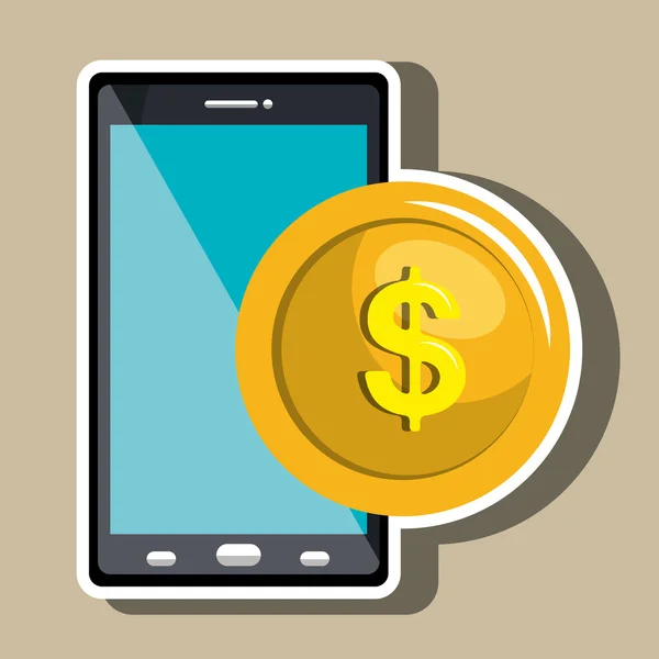 Pieniądze online z inteligentny telefon na białym tle projekt ikonę — Wektor stockowy